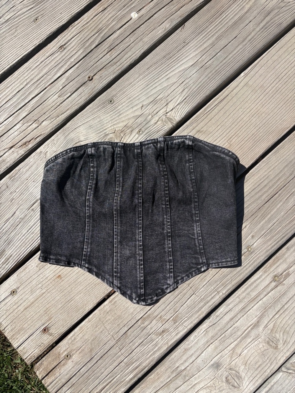 Amazon Black Washed Denim Corset Crop Top